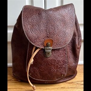 Patricia Nash Brown Embossed Leather Floral Backpack
